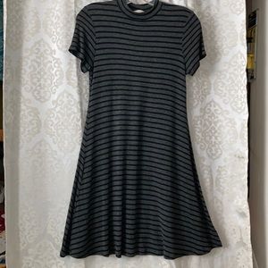 Jersey Knit Striped Mock Neck Swing Dress
